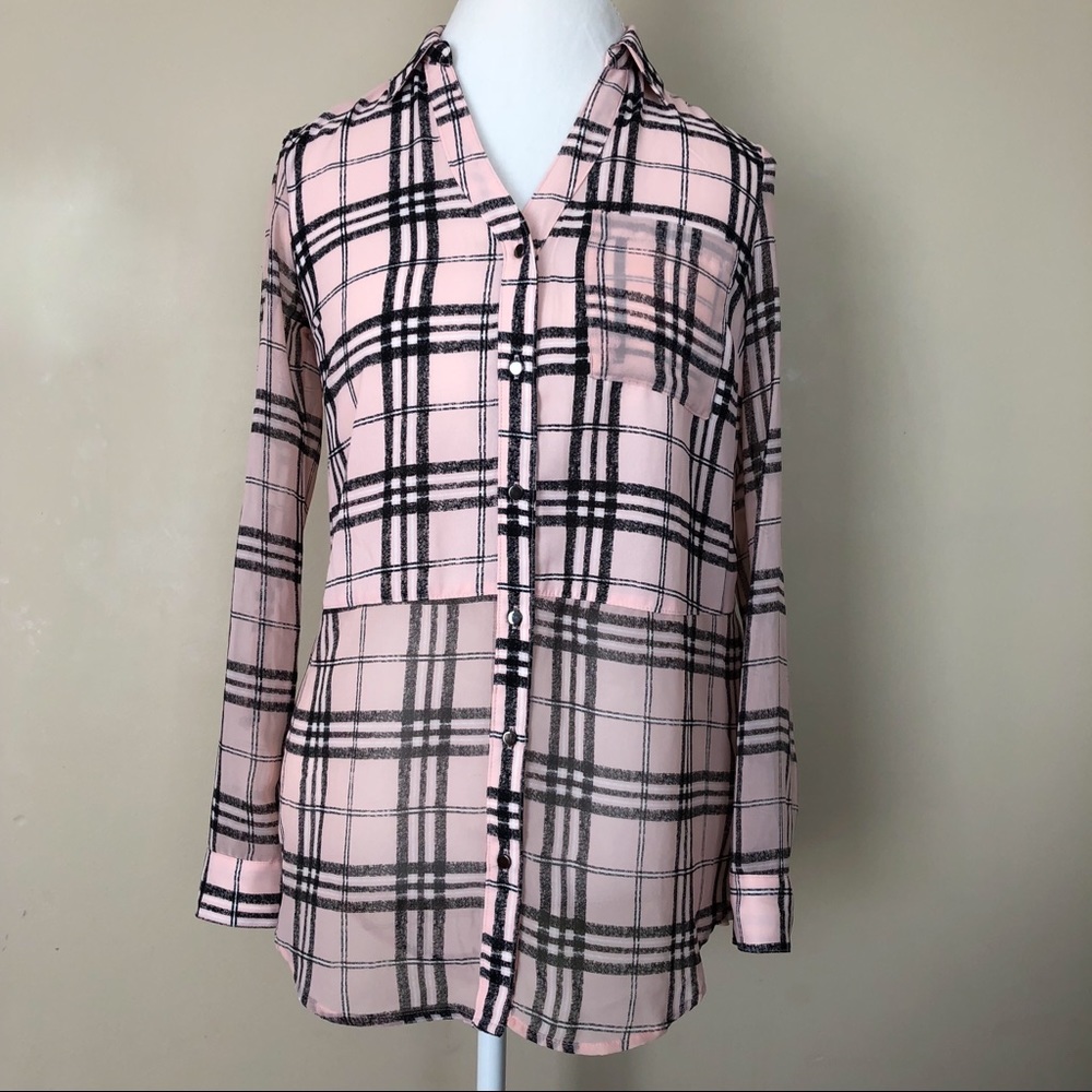 Candies Pink & Black Checkered  Blouse